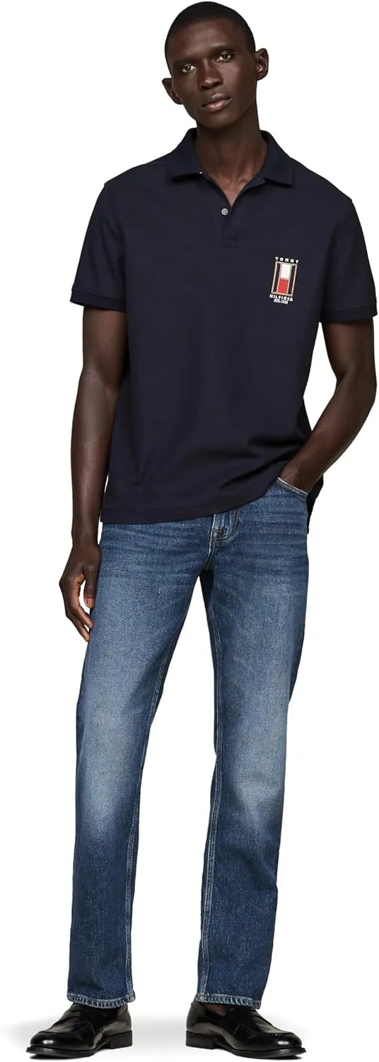Tommy Hilfiger Men's Short Sleeve Casual Polo Shirts in Regular Fit with Stretch and Vertical Logo Designs