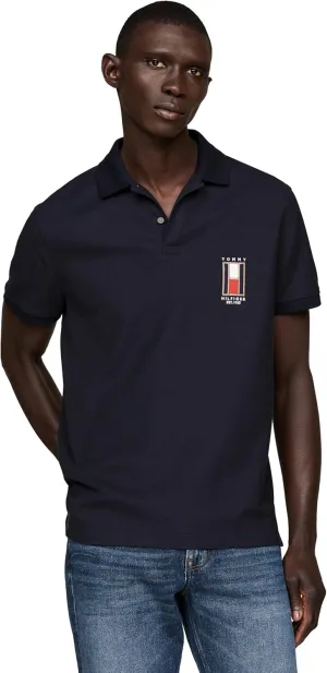Tommy Hilfiger Men's Short Sleeve Casual Polo Shirts in Regular Fit with Stretch and Vertical Logo Designs