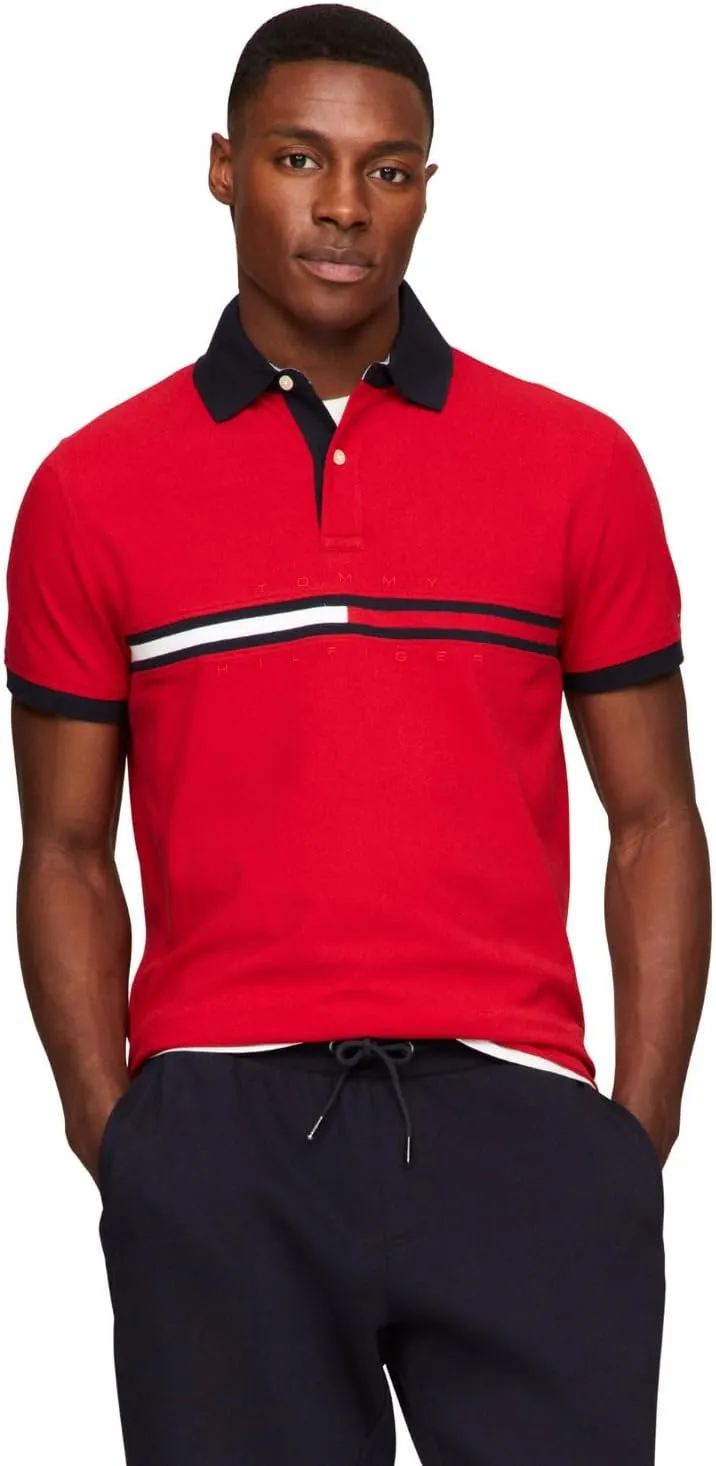 Tommy Hilfiger Men's Short Sleeve Cotton Pique Flag Graphic Polo Shirt in Custom Fit