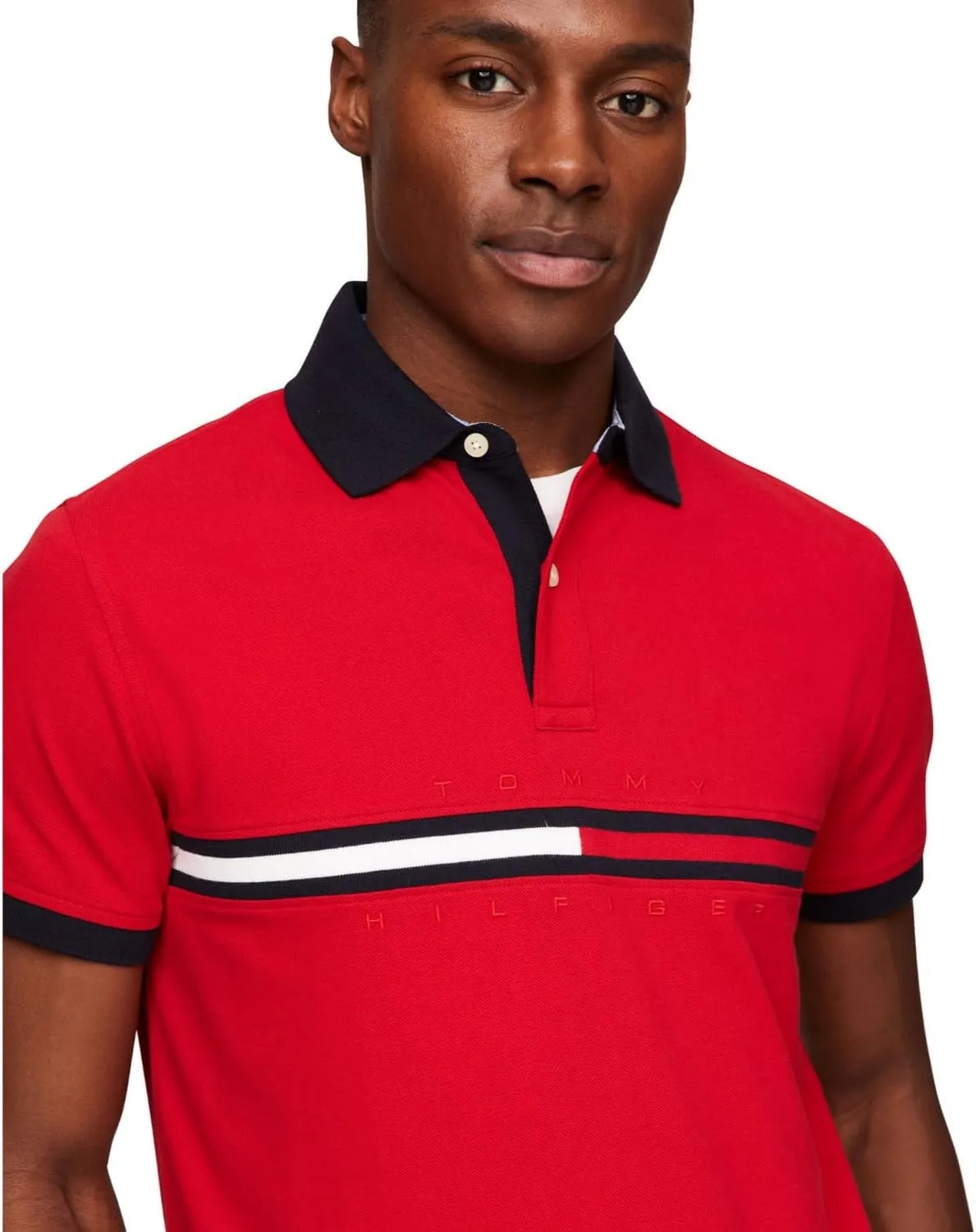 Tommy Hilfiger Men's Short Sleeve Cotton Pique Flag Graphic Polo Shirt in Custom Fit