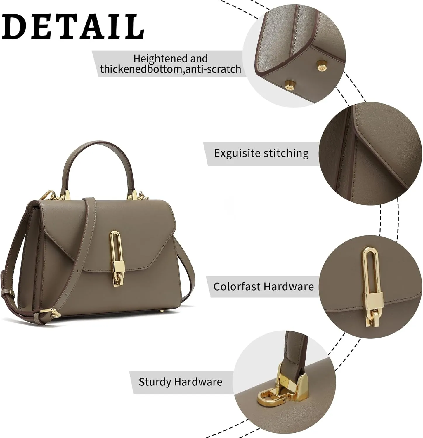 Top Handle Bag Fashion Leather Satchel Bag for Ladies, Zipper Pocket, Metal，Leather tote bag for Women.