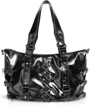 Tote Bag, Glossy Vintage Leather Shoulder Bag, Large Capacity Handbag for Women Important Occasions, Work, Travel(Black)