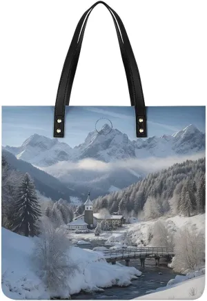 Tote Bag Winter Landscape in The Bavarian Alps Print Shoulder Handbags And Handbags with Top Magnetic Snap Closure for Office, Shopping And Travel