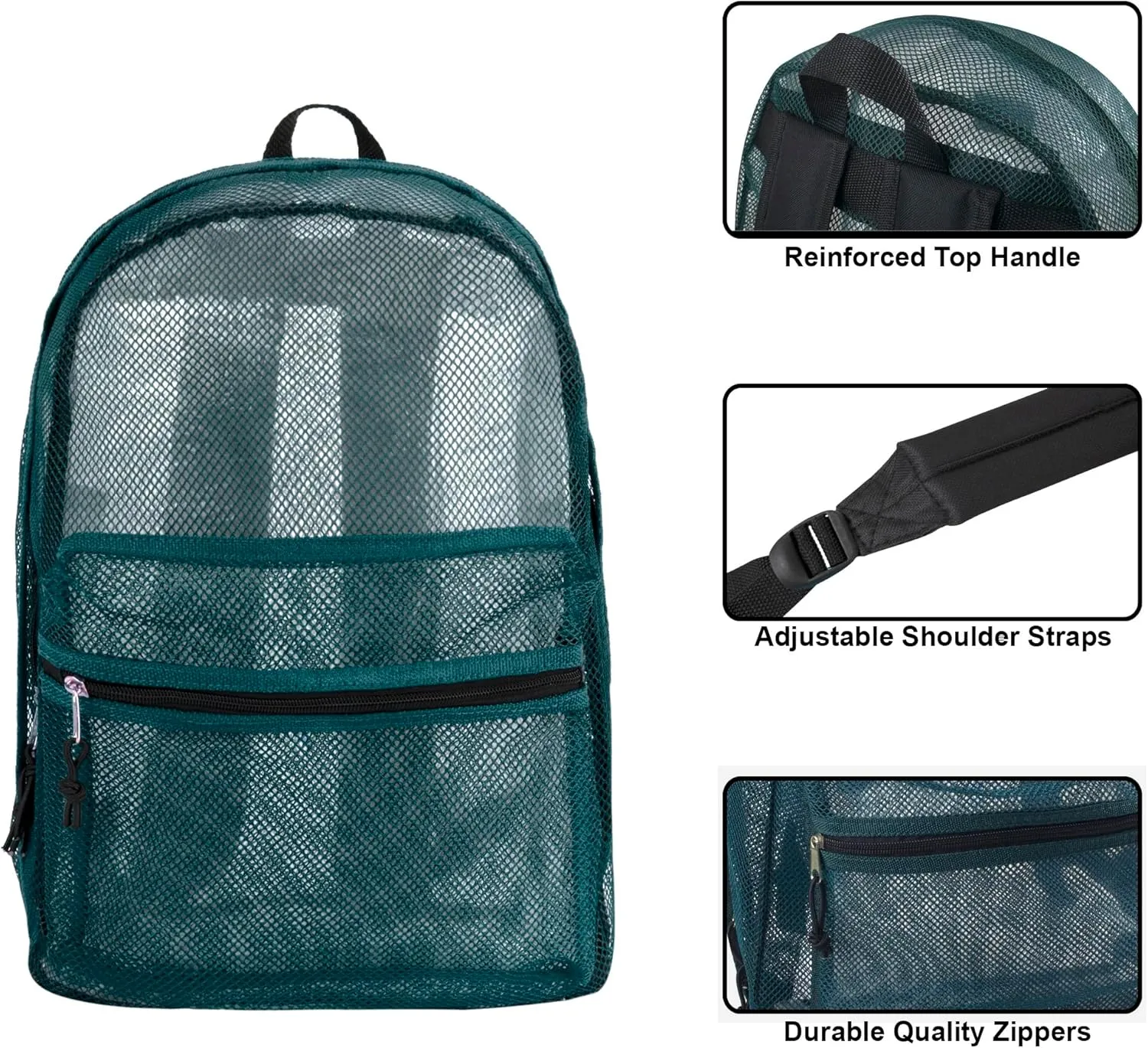 Transparent Mesh Backpacks for School Kids, Beach, Travel - Mesh See Through Backpack with Padded Straps (Green) Large