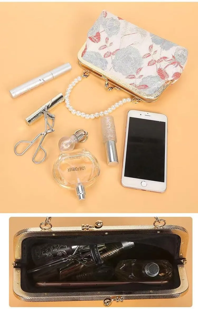 Trendy Elegant Chinese Pearl Embroidered Handbag Shoulder Bag