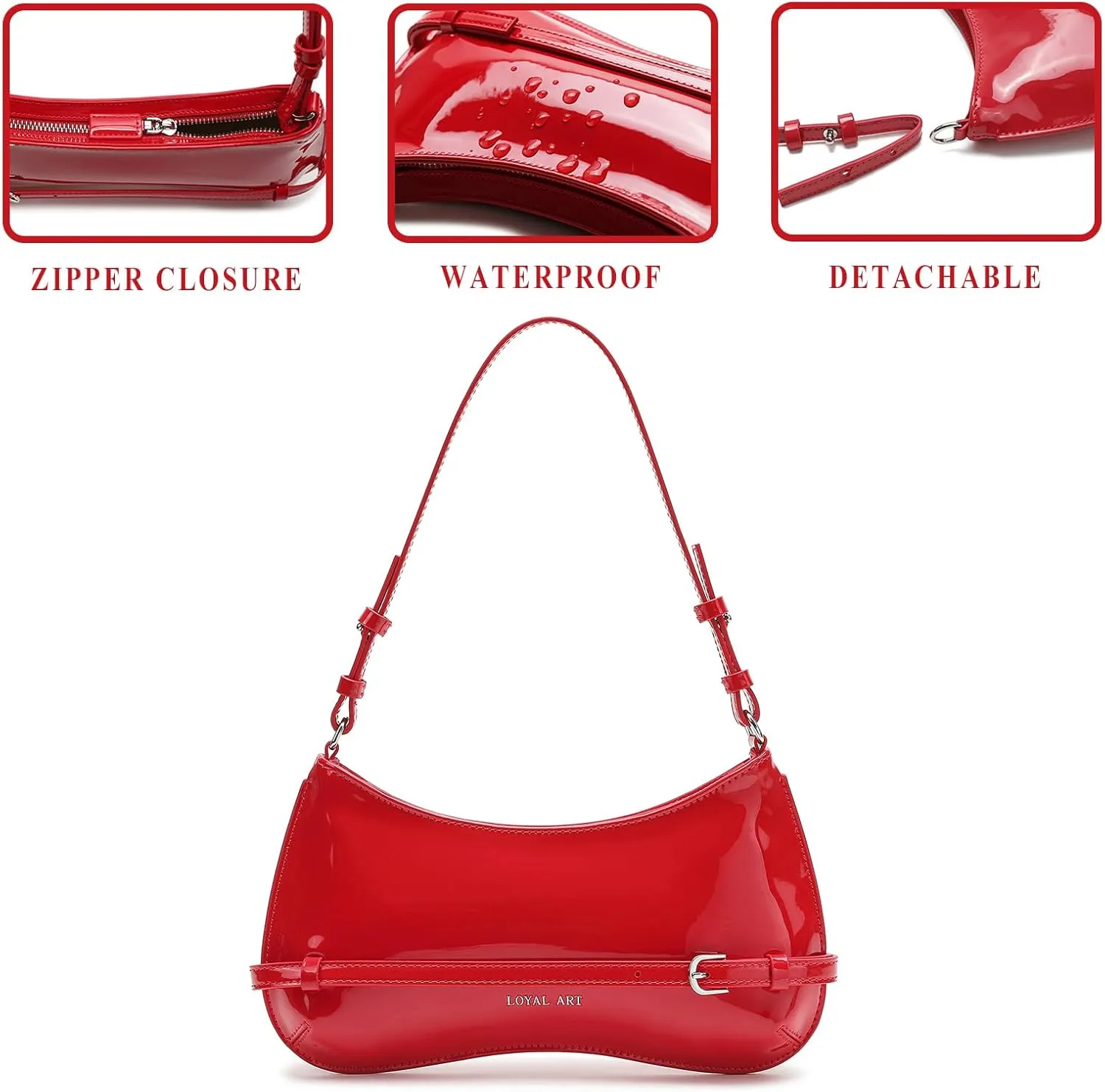 Trendy Shoulder Bag for Women, Small Under the Arm Purse Patent Leather Womens Purses and Handbags with Zipper Closure