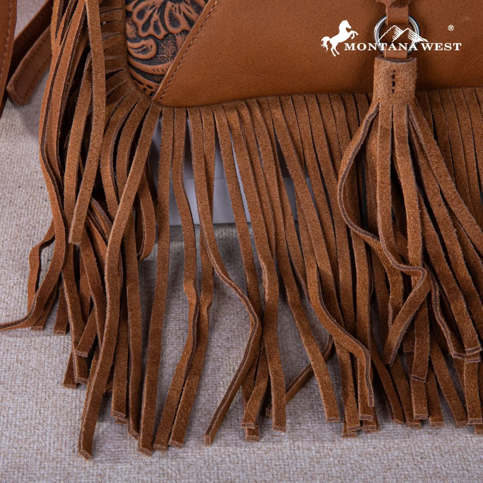 Trinity Ranch Hair On Cowhide Floral Tooled Concealed Carry Tote/Crossbody