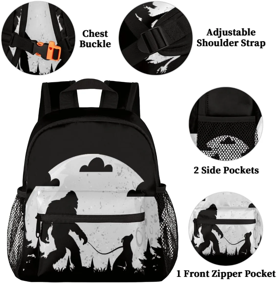 TropicalLife Sasquatch Kids Backpack for School Boys and Girls, Bigfoot Lightweight Travel Bookbag with Chest Strap for Kindergarten Preschool