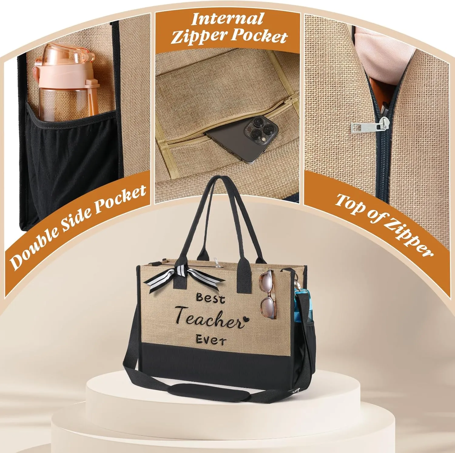 TRSODD Birthday Retirement Gifts for Women Personalized Gifts for Friend Sister Bridesmaid Teacher Jute Tote Bag and Makeup Bag