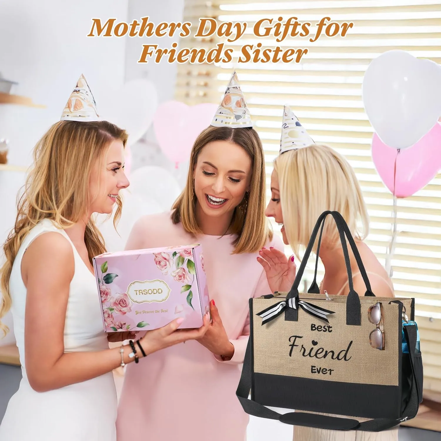 TRSODD Birthday Retirement Gifts for Women Personalized Gifts for Friend Sister Bridesmaid Teacher Jute Tote Bag and Makeup Bag
