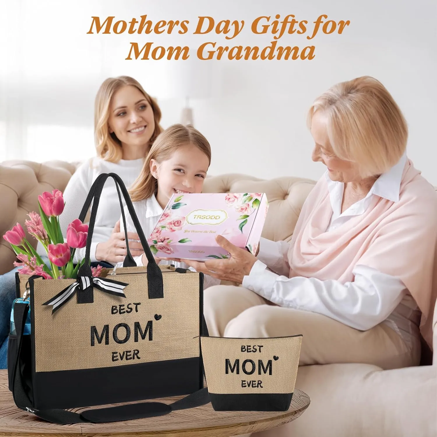 TRSODD Birthday Retirement Gifts for Women Personalized Gifts for Friend Sister Bridesmaid Teacher Jute Tote Bag and Makeup Bag