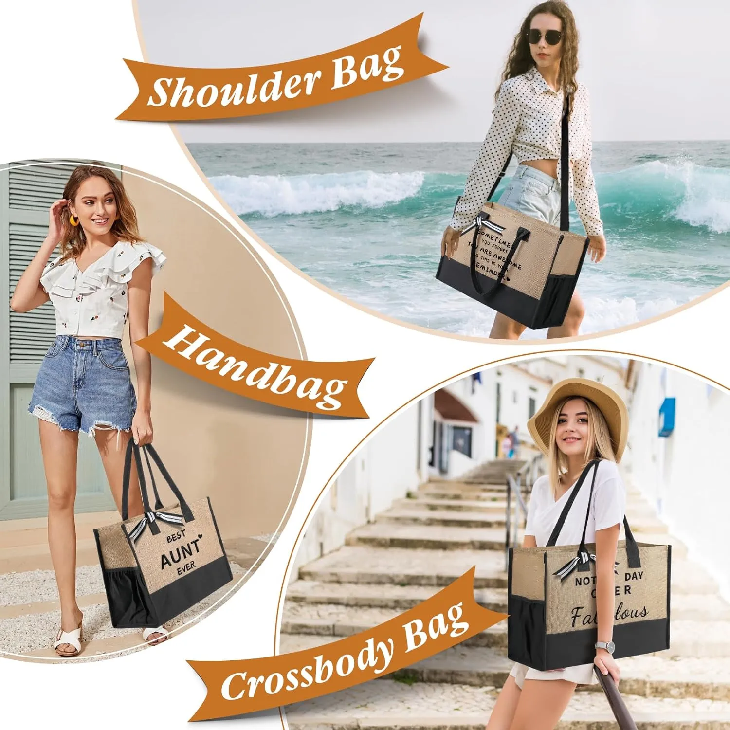 TRSODD Birthday Retirement Gifts for Women Personalized Gifts for Friend Sister Bridesmaid Teacher Jute Tote Bag and Makeup Bag
