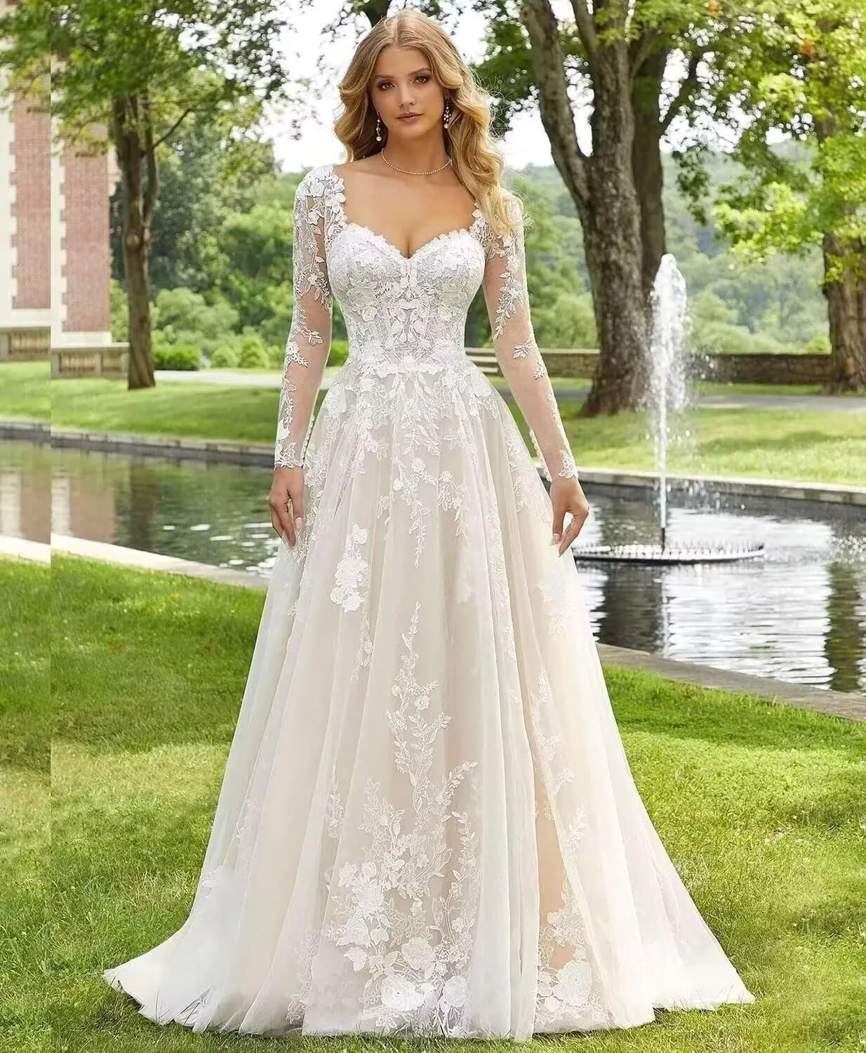 Tsbridal Lace Long Sleeve Wedding Dresses for Bride 2025 Ball Gown Beach Boho Wedding Gowns