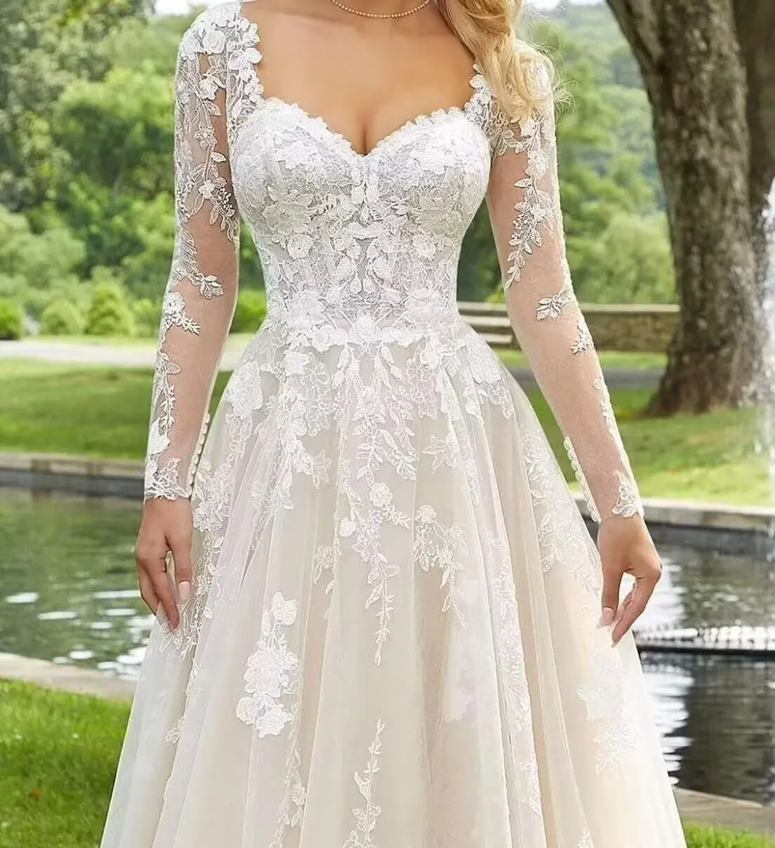 Tsbridal Lace Long Sleeve Wedding Dresses for Bride 2025 Ball Gown Beach Boho Wedding Gowns