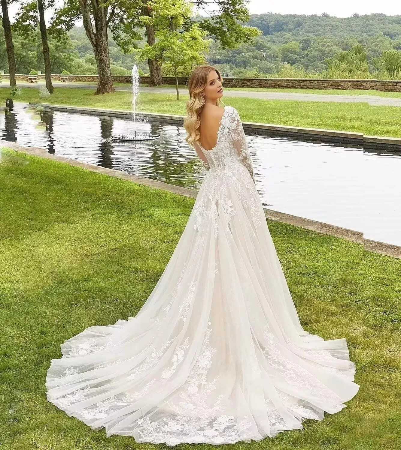 Tsbridal Lace Long Sleeve Wedding Dresses for Bride 2025 Ball Gown Beach Boho Wedding Gowns