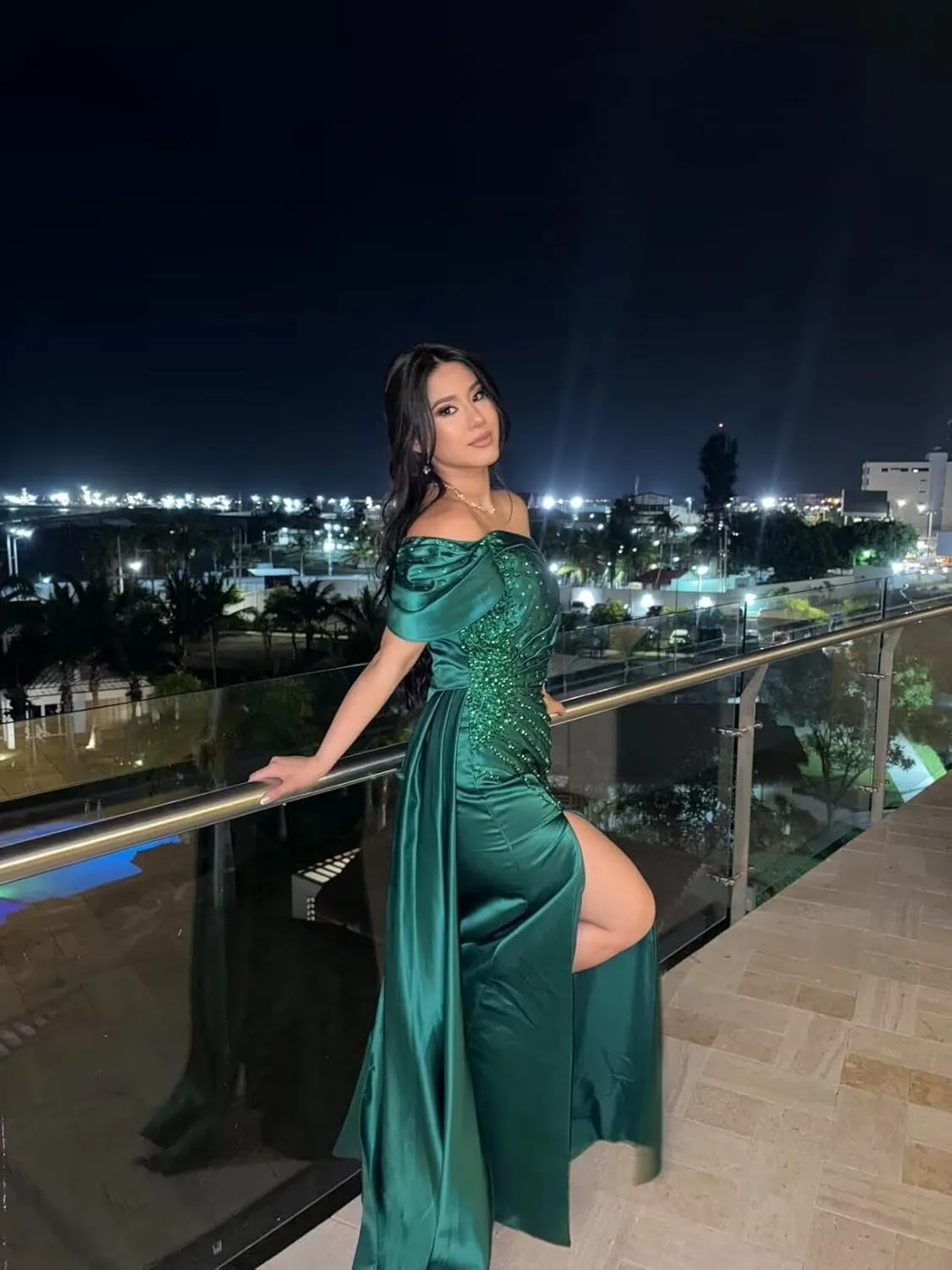 Tsbridal Mermaid Beads Prom Dress for Women with Slit Satin Long Off The Shoulder Formal Evening Party Gown