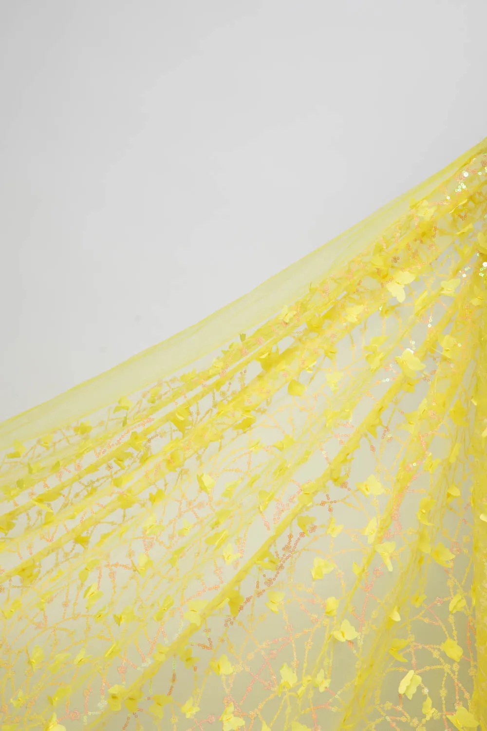 Tulle Lace Fabric Embroidered with Applique and Beautiful 3D Butterfly Design 52" Wide | Exquisite Fabric
