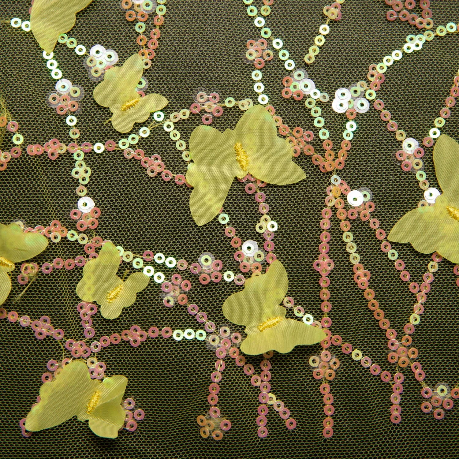 Tulle Lace Fabric Embroidered with Applique and Beautiful 3D Butterfly Design 52" Wide | Exquisite Fabric