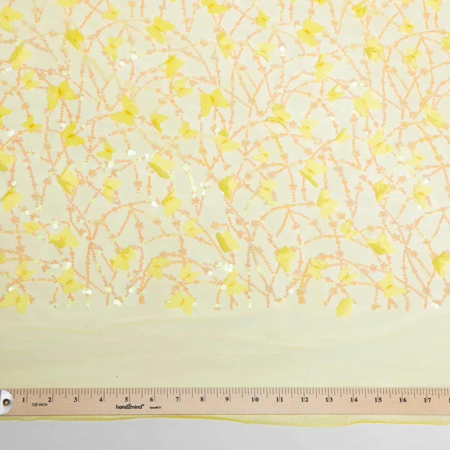 Tulle Lace Fabric Embroidered with Applique and Beautiful 3D Butterfly Design 52" Wide | Exquisite Fabric
