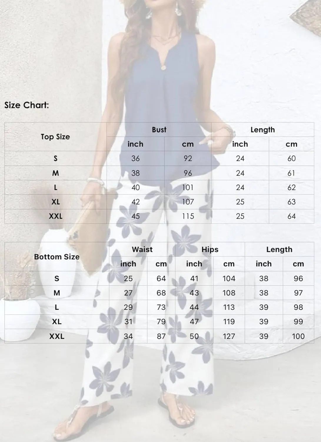 Two Piece Sets for Women Summer Outfits Lounge Sets Dark Blue Tops and Floral Print Pants Beach Vacation Outfits