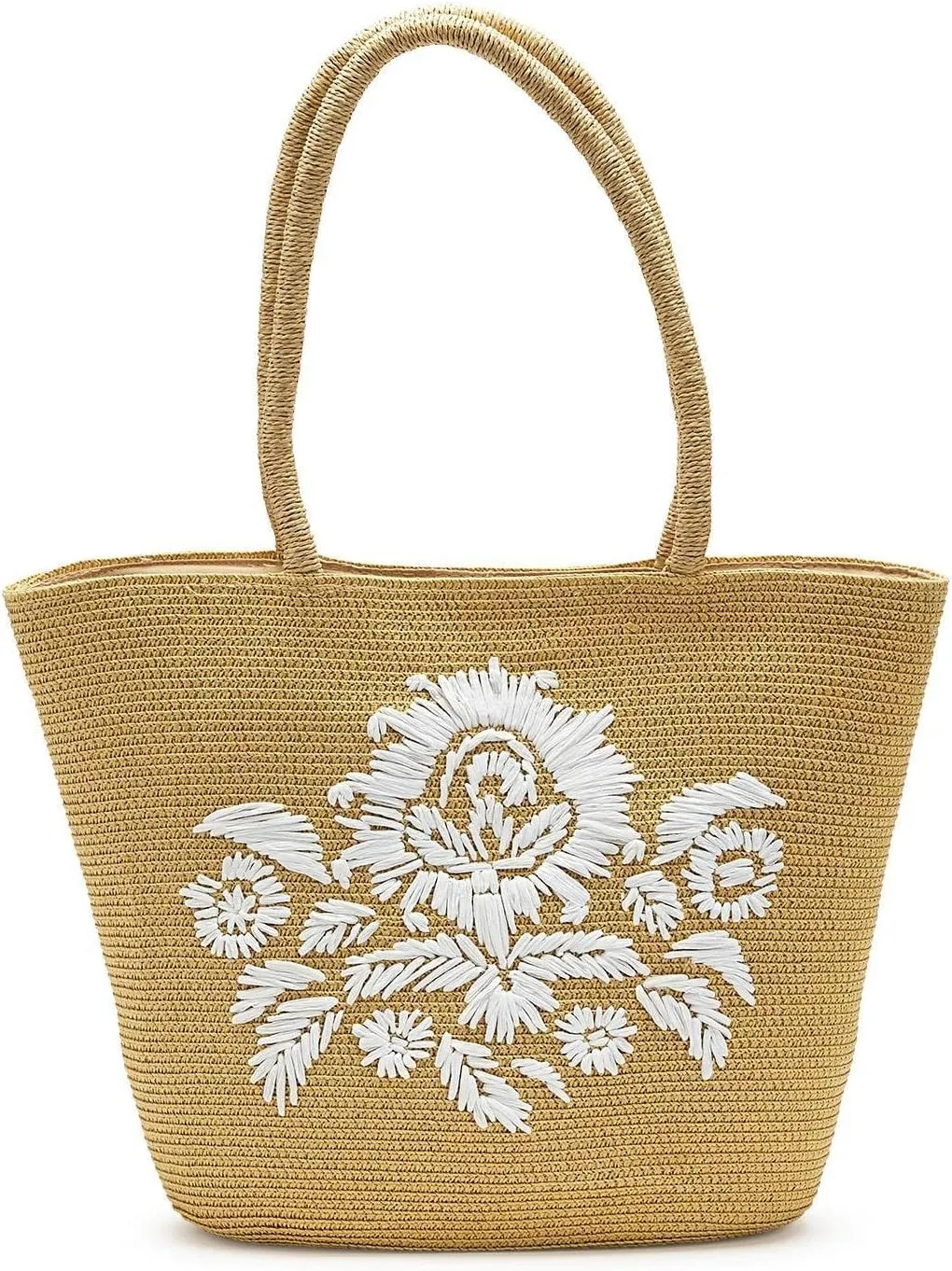Two's Company Woven Paper Tote Bag With Embroidered Floral Motif