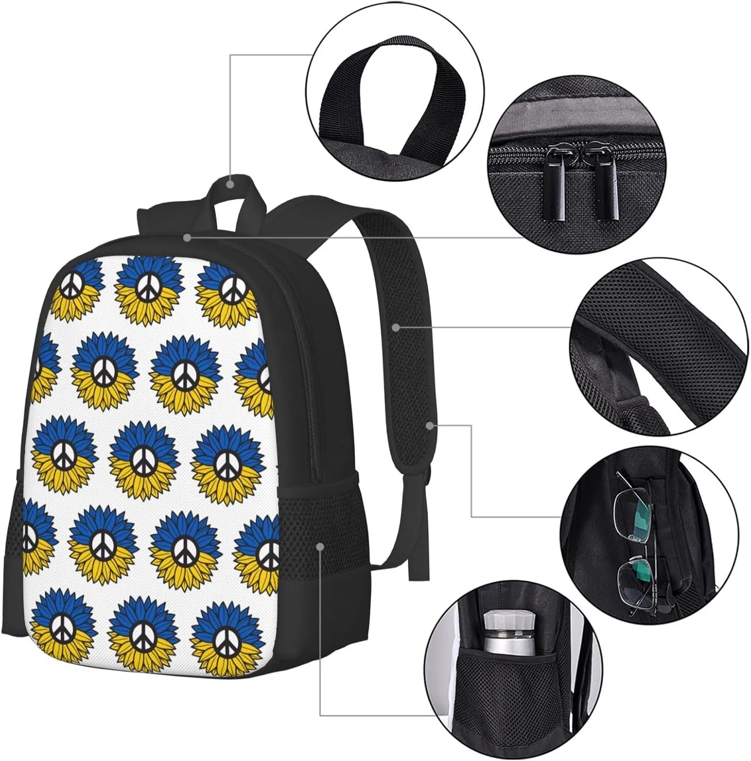 Ukraine Sunflower Flag Casual Backpacks Large Capacity Backpack Laptop Rucksack Sport Daypack Commuter Bags with Adjustable Strap for Traveling Camping