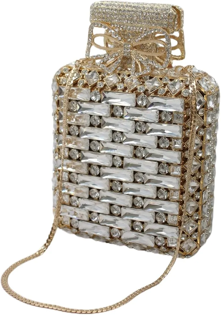 UMREN Women's Perfume Shaped Rhinestone Clutch Purses Sparkly Diamond Box Evening Bag Glitter Party Wedding Handbag