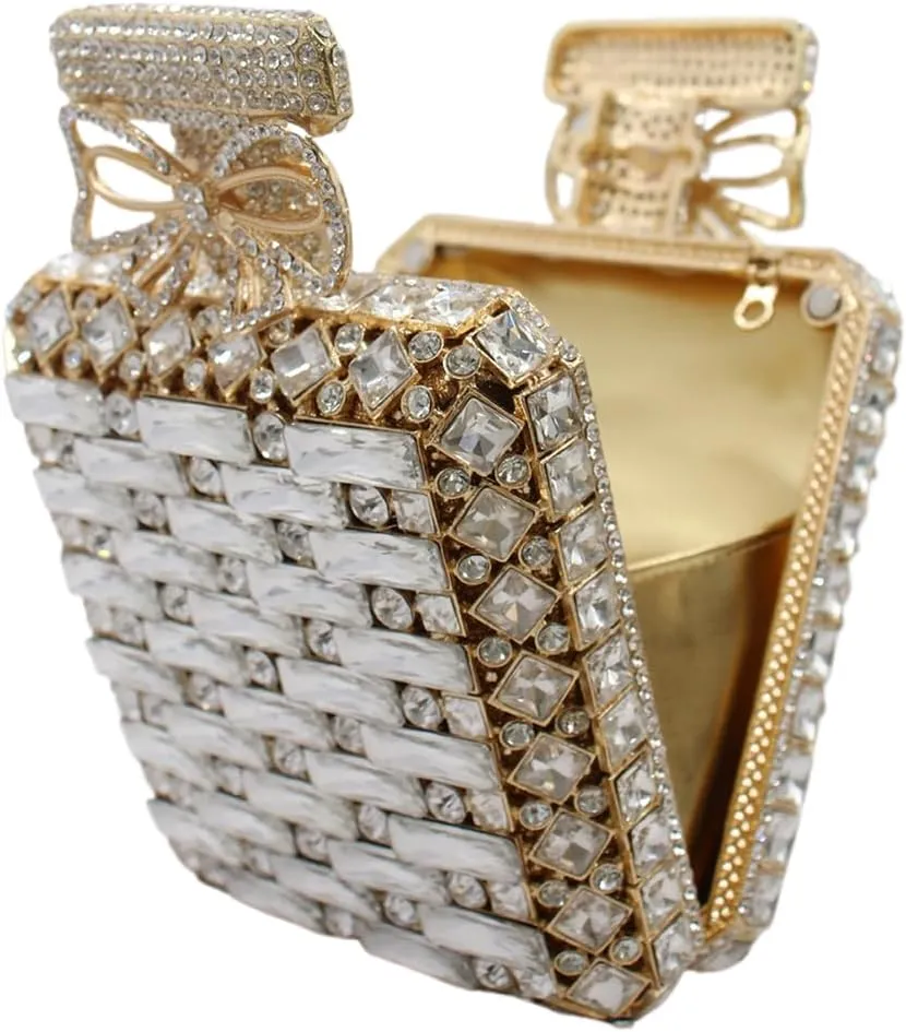 UMREN Women's Perfume Shaped Rhinestone Clutch Purses Sparkly Diamond Box Evening Bag Glitter Party Wedding Handbag