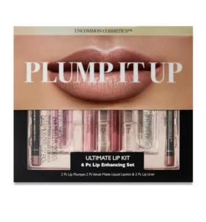 Uncommon Cosmetics Plump It Up Ultimate Lip Kit, 6 Piece Set with Lip Plumper, Velvet Matte Liquid Lipstick, Lip Liner