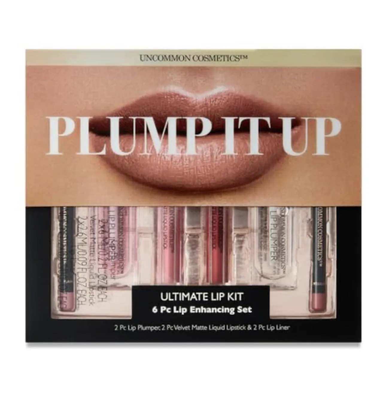 Uncommon Cosmetics Plump It Up Ultimate Lip Kit, 6 Piece Set with Lip Plumper, Velvet Matte Liquid Lipstick, Lip Liner