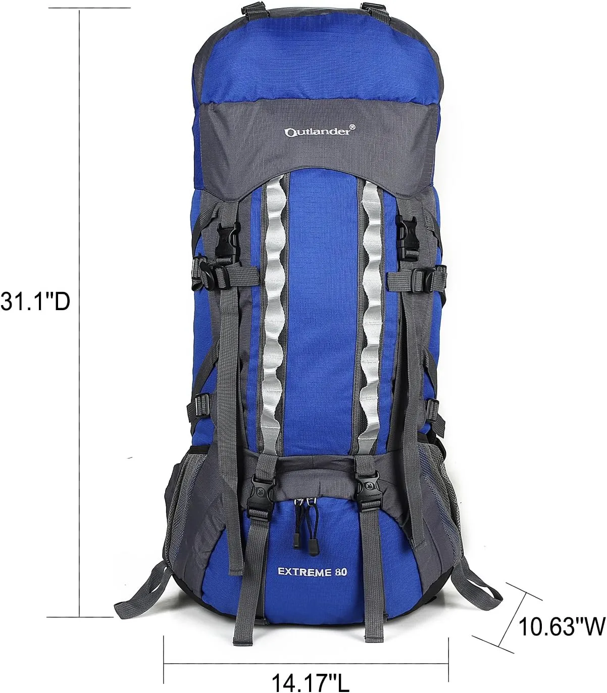 UNISTRENGH 80L Internal Frame Backpacks Outdoor Nylon Hiking Backpack Water-resistant Trekking Bag with Rain Cover for Camping Mountaineering Traveling (Blue)