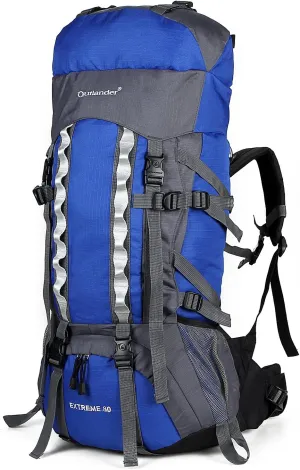 UNISTRENGH 80L Internal Frame Backpacks Outdoor Nylon Hiking Backpack Water-resistant Trekking Bag with Rain Cover for Camping Mountaineering Traveling (Blue)