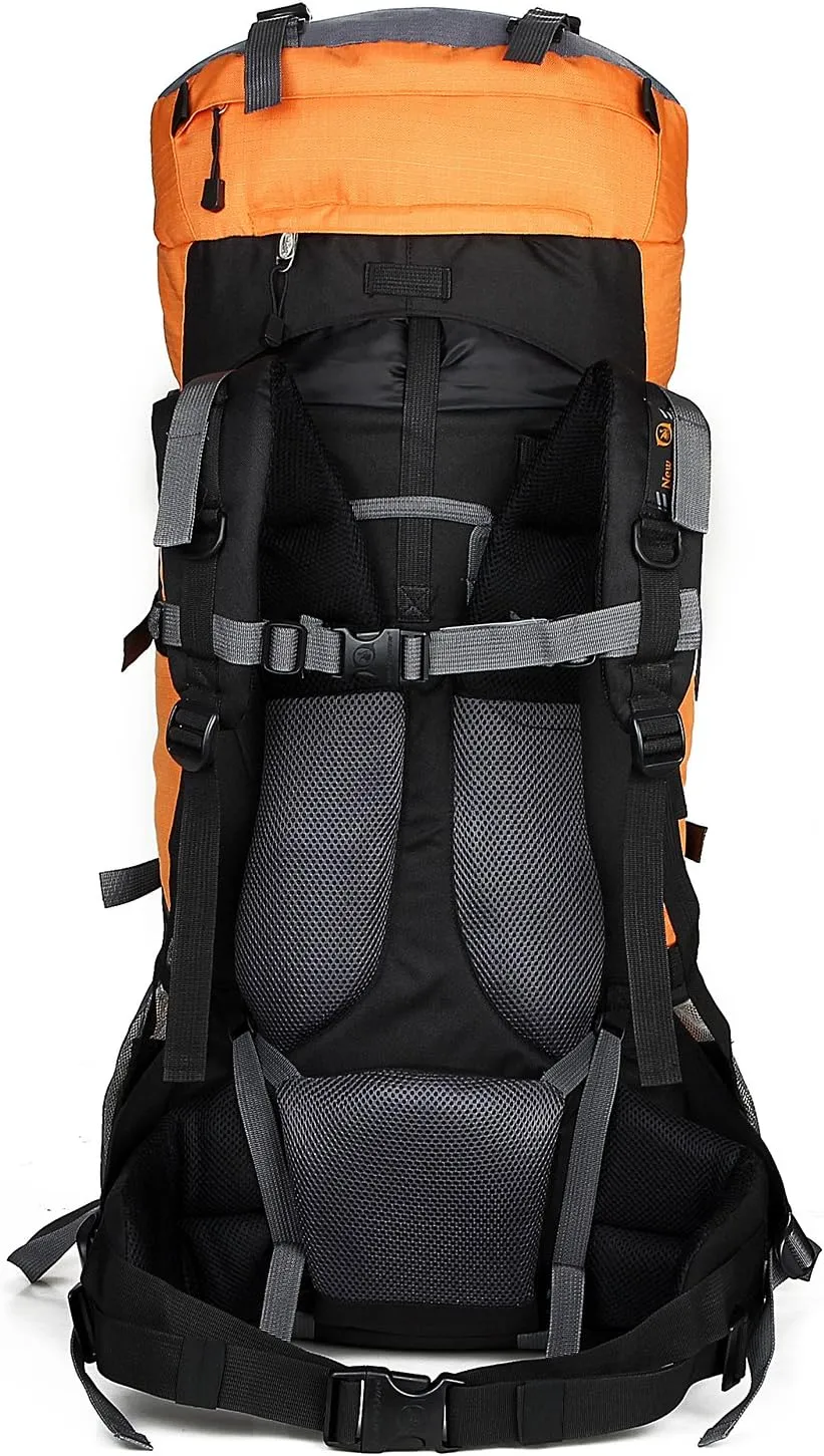 UNISTRENGH 80L Internal Frame Backpacks Outdoor Nylon Hiking Backpack Water-resistant Trekking Bag with Rain Cover for Camping Mountaineering Traveling (Orange)