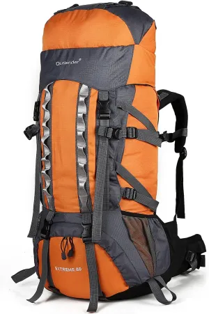 UNISTRENGH 80L Internal Frame Backpacks Outdoor Nylon Hiking Backpack Water-resistant Trekking Bag with Rain Cover for Camping Mountaineering Traveling (Orange)