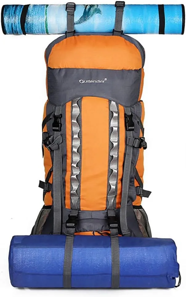 UNISTRENGH 80L Internal Frame Backpacks Outdoor Nylon Hiking Backpack Water-resistant Trekking Bag with Rain Cover for Camping Mountaineering Traveling (Orange)