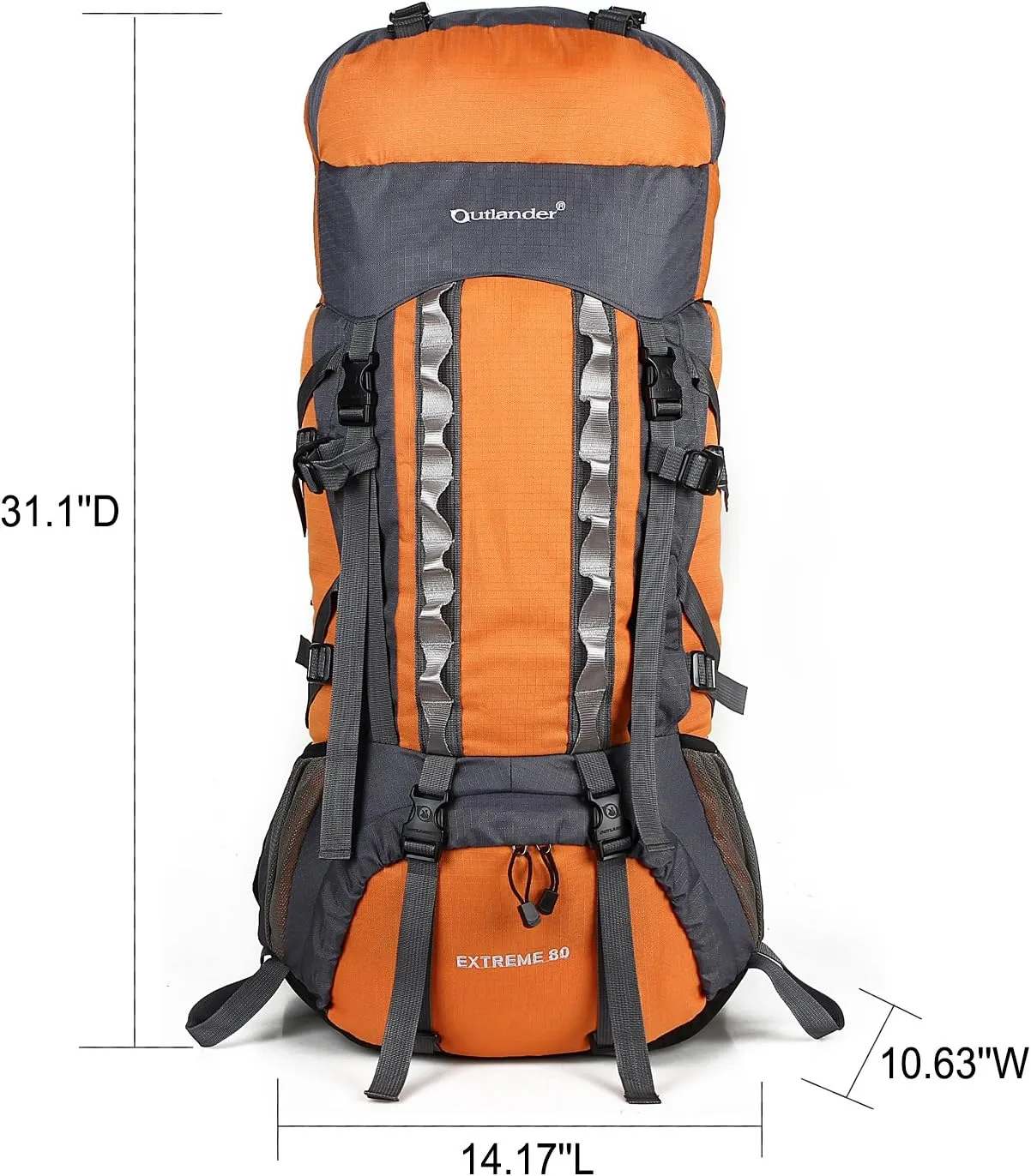 UNISTRENGH 80L Internal Frame Backpacks Outdoor Nylon Hiking Backpack Water-resistant Trekking Bag with Rain Cover for Camping Mountaineering Traveling (Orange)