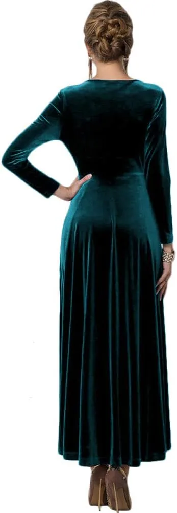 Urban CoCo Women Long Sleeve V-Neck Velvet Stretchy Long Dress