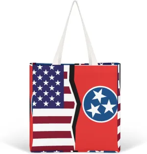 U.S And Tennessee State Flag Fashion Women Handbags Full Printed Shopping Canvas Tote Bag For Work Travel