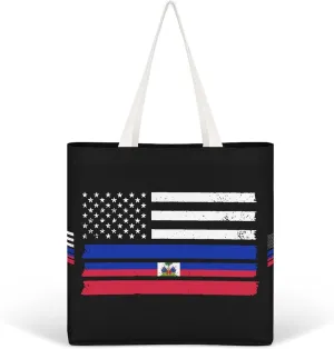 U.S Haiti Flag Fashion Women Handbags Full Printed Shopping Canvas Tote Bag For Work Travel