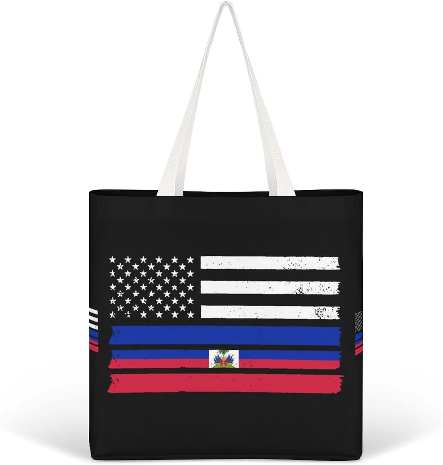 U.S Haiti Flag Fashion Women Handbags Full Printed Shopping Canvas Tote Bag For Work Travel