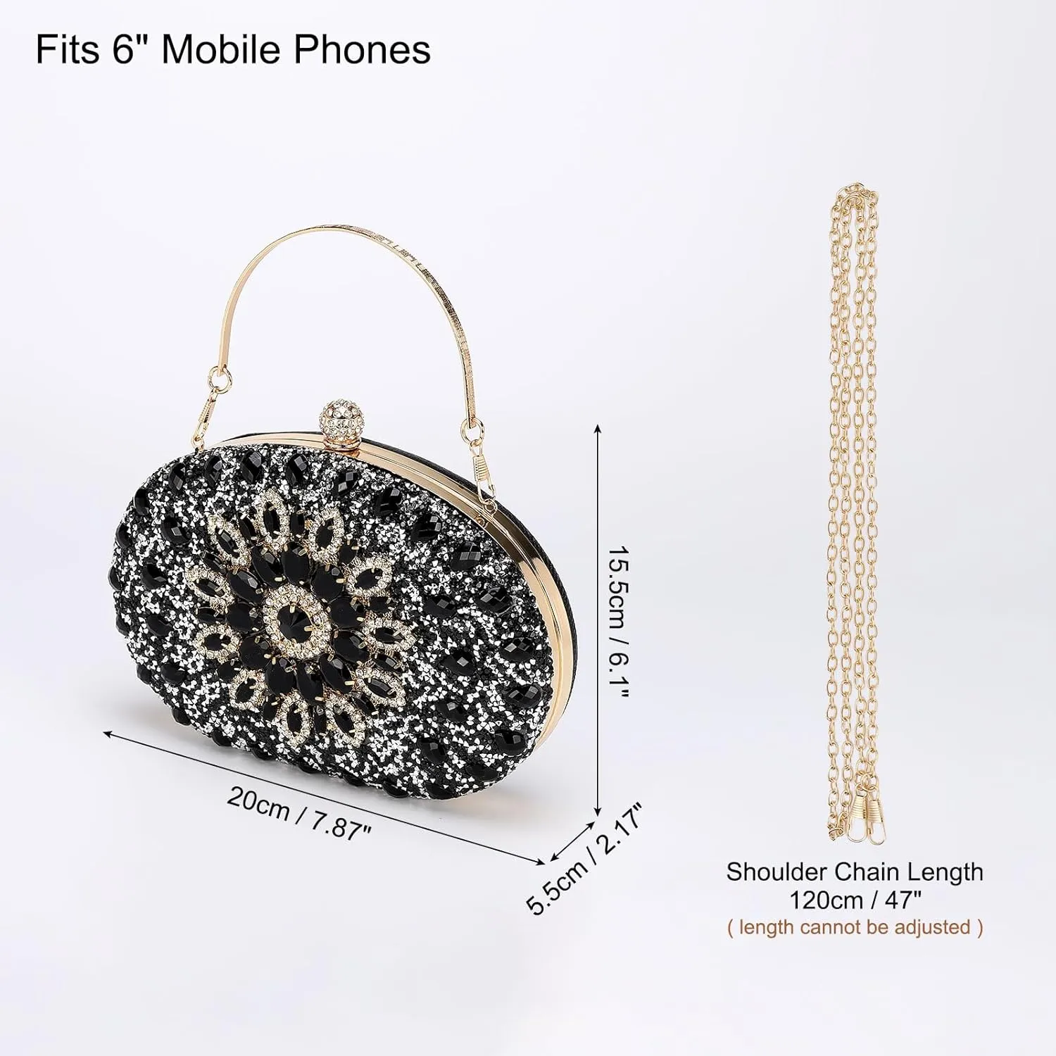 uxcell Evening Bags for Women, Sparkly Crystal Rhinestone Clutch Purse with Chain Strap Shoulder Bag Handbag