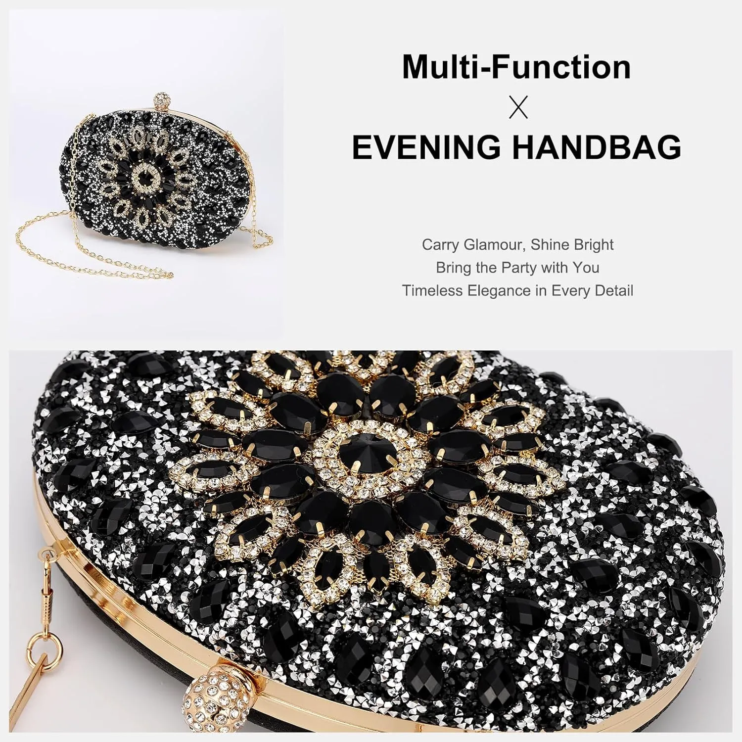 uxcell Evening Bags for Women, Sparkly Crystal Rhinestone Clutch Purse with Chain Strap Shoulder Bag Handbag