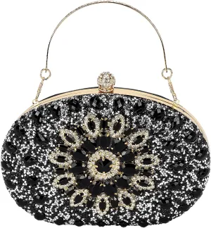 uxcell Evening Bags for Women, Sparkly Crystal Rhinestone Clutch Purse with Chain Strap Shoulder Bag Handbag
