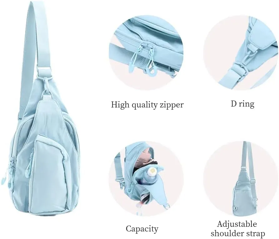 VAKAER Sling Bag for Women, Small Crossbody Bags with Adjustable Strap,Lightweight Casual Daypack Backpacks for Travel Hiking (Light Blue)