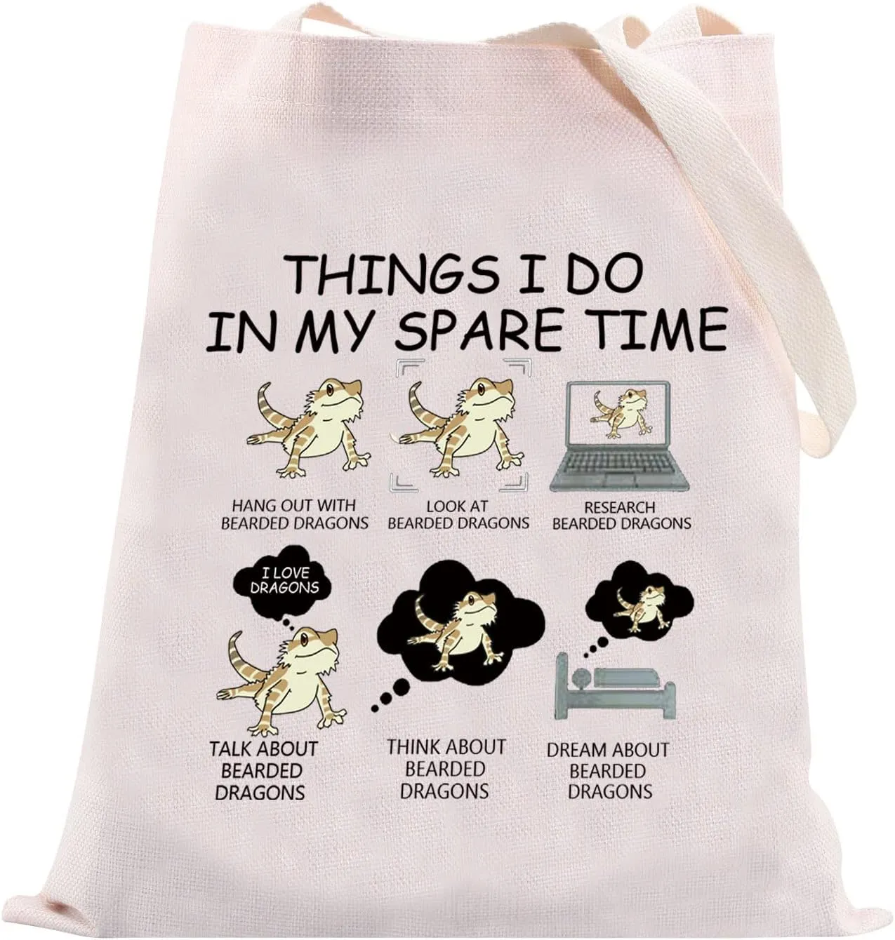 VAMSII Bearded Dragon Tote Bag Lizard Bearded Dragon Lover Gifts Pet Beardie Owner Shoulder Shopping Reusable Bag