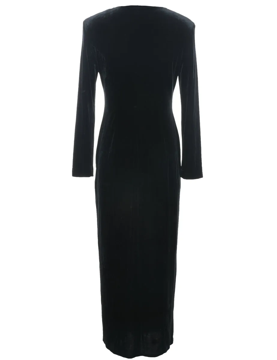Velvet Black Evening Dress - S