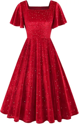 Velvet Dress for Women Vintage Cocktail Dress 1950s Formal Wedding Party 50s 60s Retro Rockabilly Prom Swing Dress