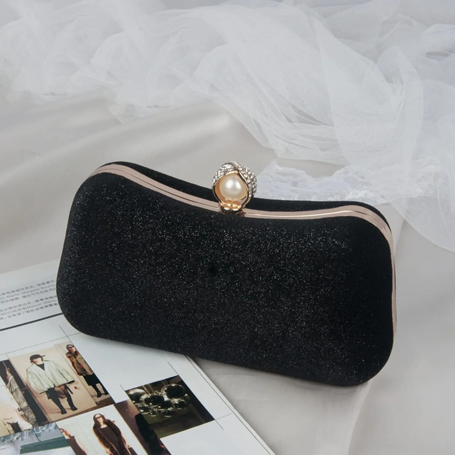 Velvet Evening Bag for Women Glitter Clutch Bag Sparkly Sequins Handbag Shoulder Bag