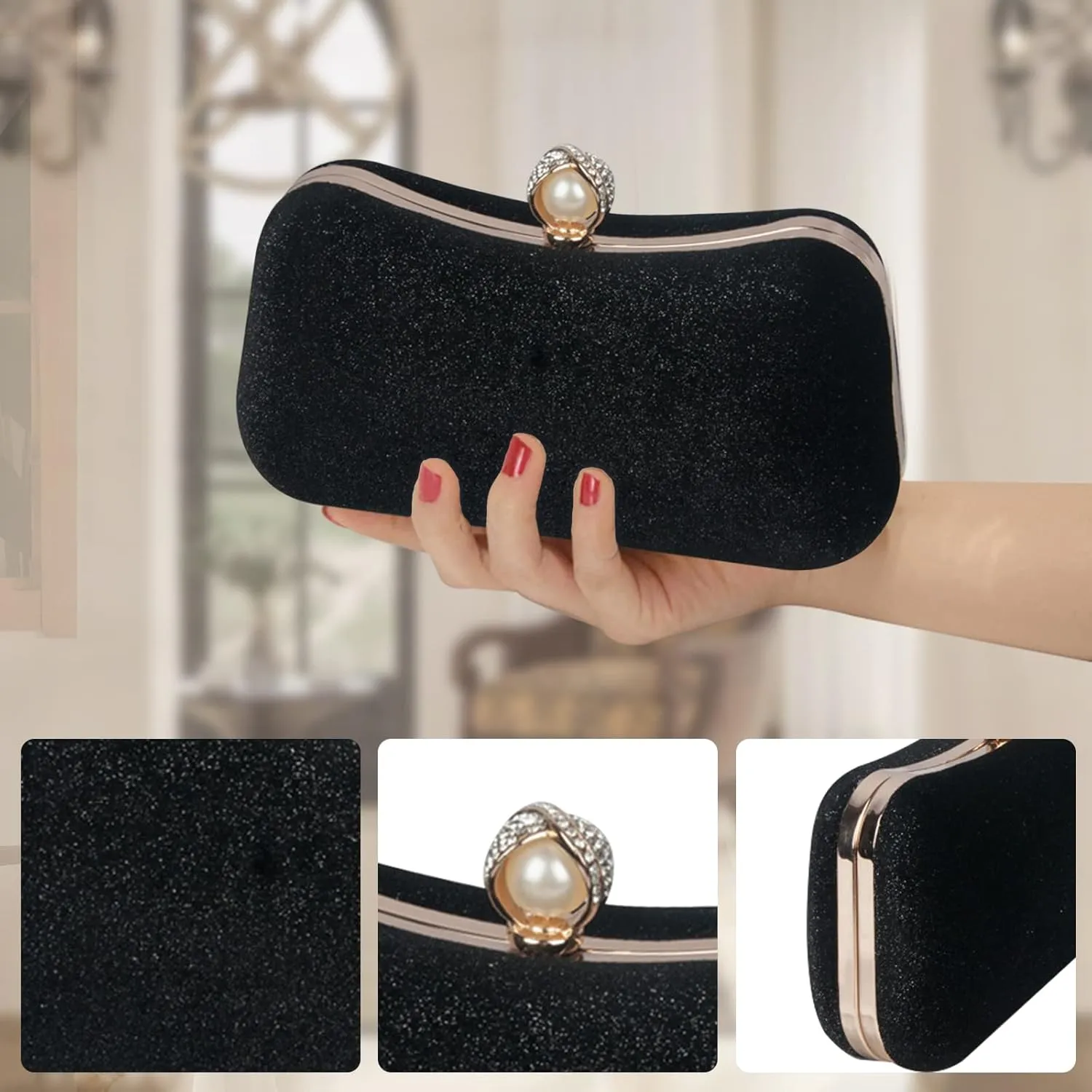 Velvet Evening Bag for Women Glitter Clutch Bag Sparkly Sequins Handbag Shoulder Bag