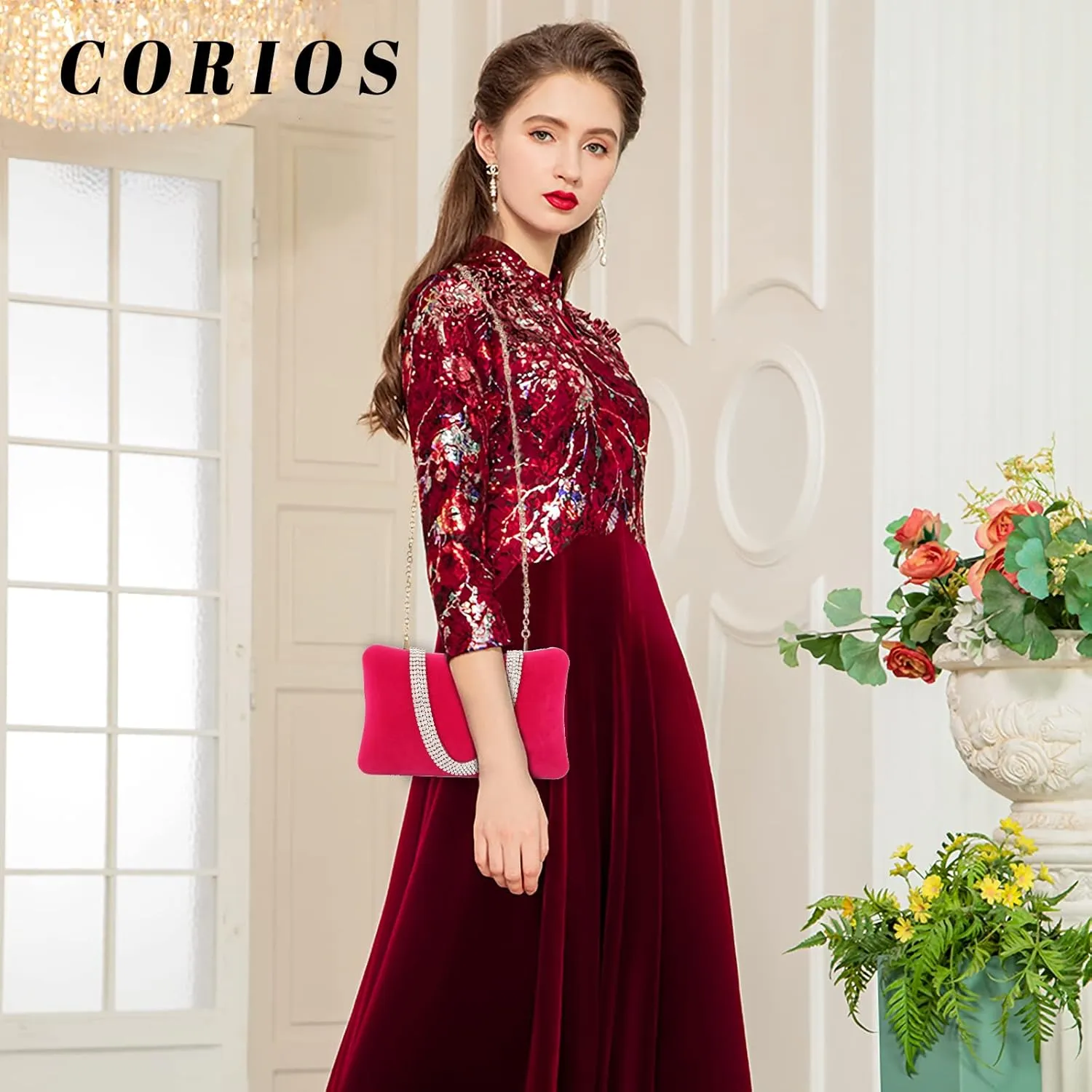 Velvet Evening Bag for Women Rhinestone Clutch Bag Sparkly Handbag